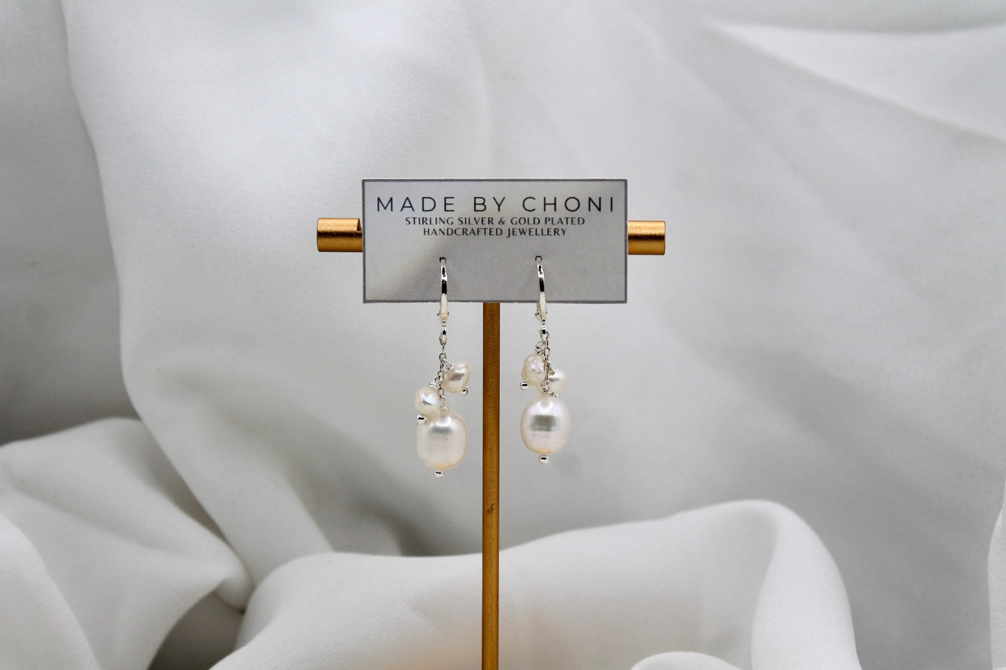 Silvie Earrings - Stirling Silver Pearl Dangles