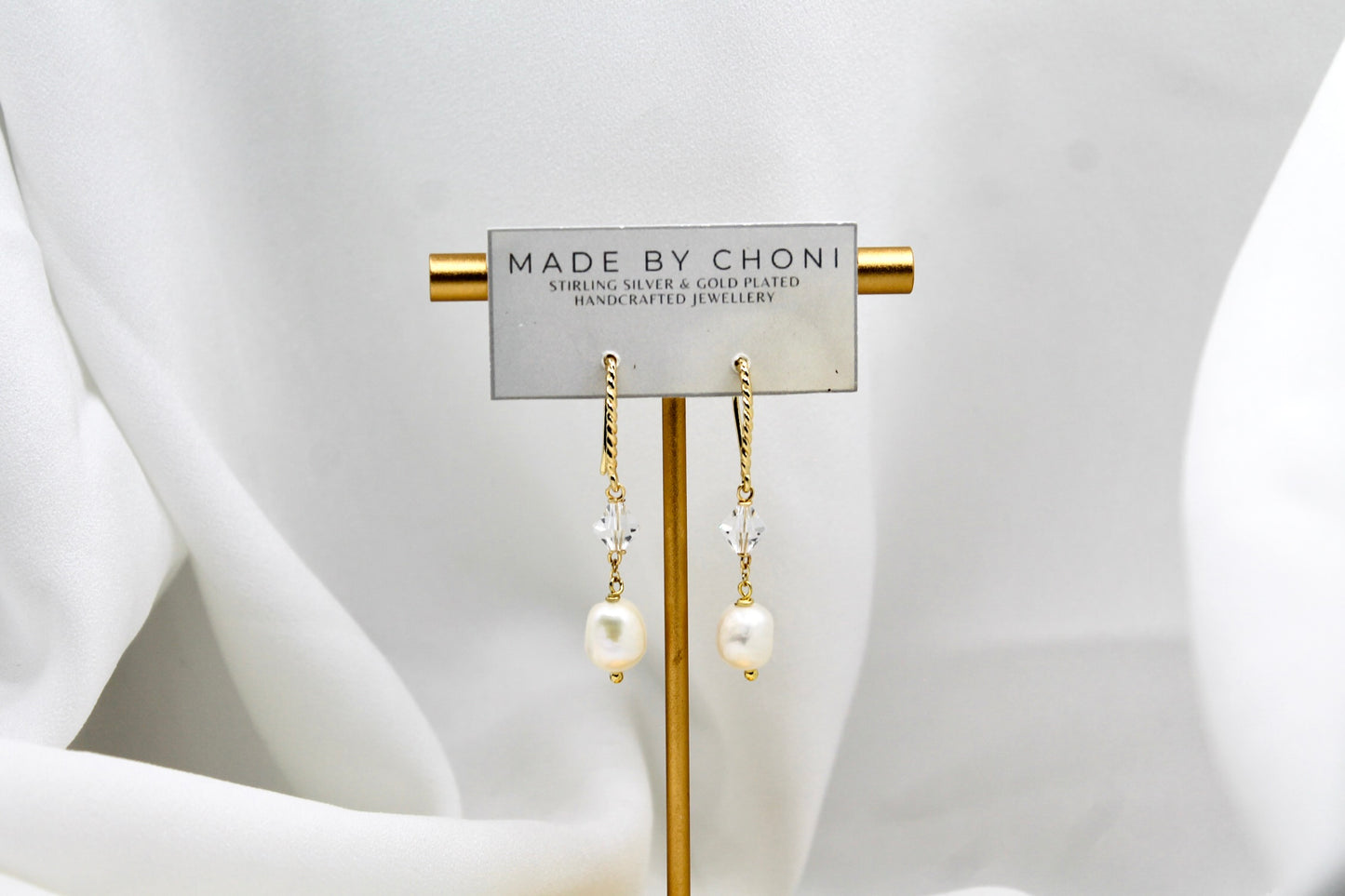 Hazel Earrings - Gold Plated Pearl & Swarovski Crystal Earrings