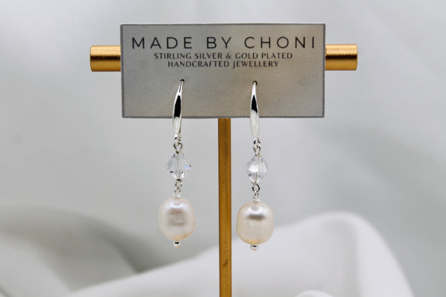 Hailey Earrings - Stirling Silver Pearl & Swarovski Crystal Earrings